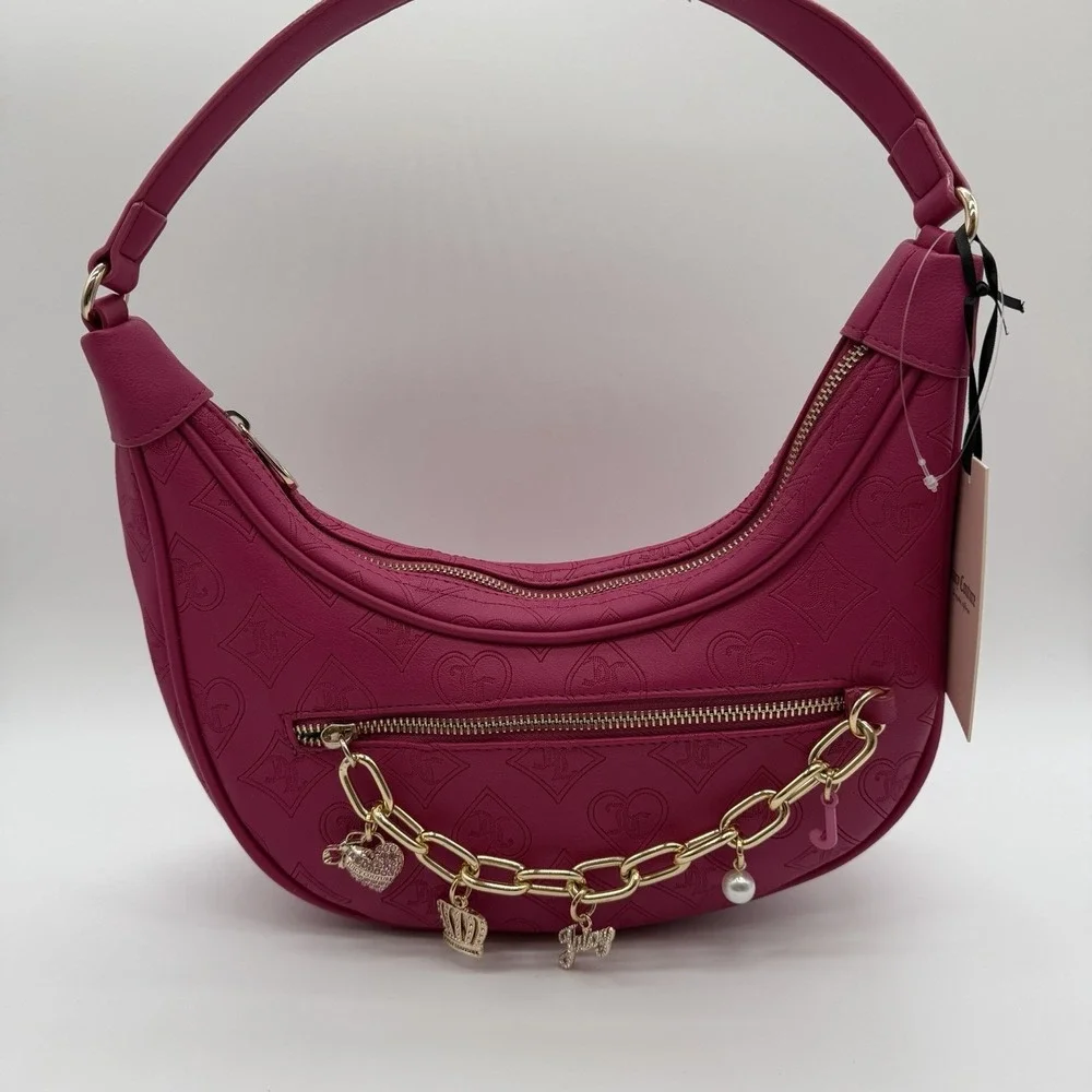 Juicy Couture Top Notch Hobo Shoulder Bag in Raspberry Tart Charms Coquette NWT